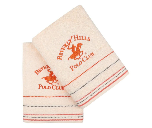 Set 2 prosoape de baie Beverly Hills Polo Club, bumbac, 480 gr/m², 70x140 cm, crem