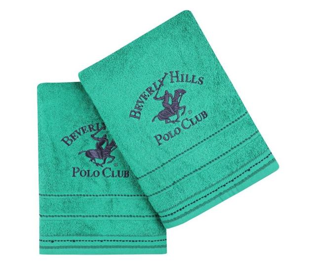 Set 2 prosoape de baie Beverly Hills Polo Club, bumbac, 480 gr/m², 70x140 cm, verde