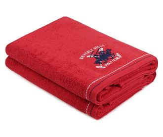 Set 2 prosoape de baie Beverly Hills Polo Club, bumbac, 480 gr/m², 70x140 cm, rosu