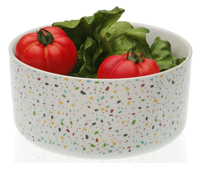 Bol pentru salata Versa, Vivid Terrazzo, sticla, alb/multicolor, 22x22x11 cm