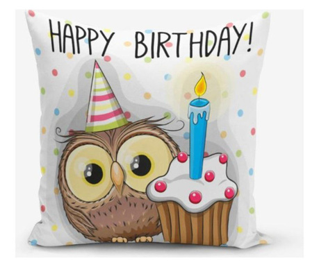 Fata de perna Minimalist Cushion Covers Happy Birthdmoon Owl 45x45 cm