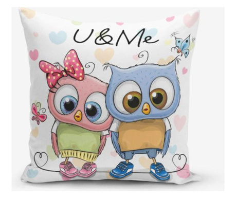 Fata de perna Minimalist Home World, Minimalist Cushion Covers Heart Owls Colorful, poliester, bumbac, 45x45 cm