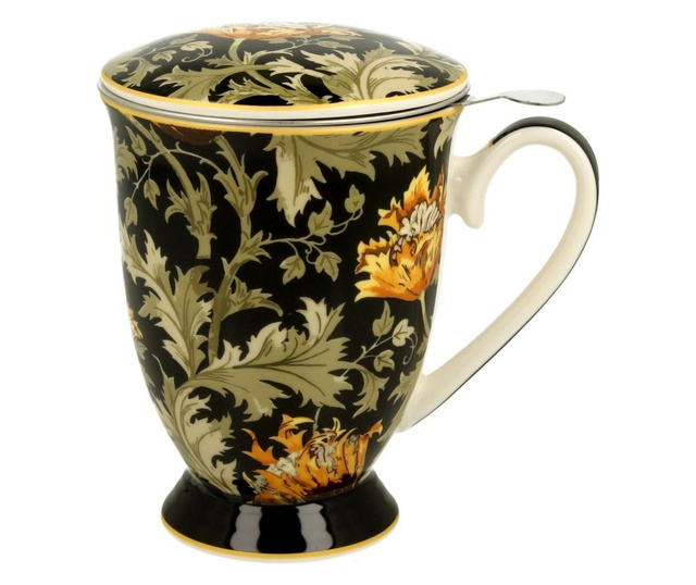 Cana  de ceai cu infuzor si capac Duo Gift, Chrysanthemum, portelan, 325 ml