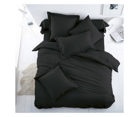 Lenjerie de pat pentru o persoana cu husa de perna dreptunghiulara, obscure, bumbac ranforce, gramaj tesatura 120 g/mp, negru So