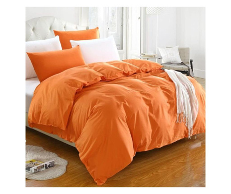 Lenjerie de pat pentru o persoana cu husa de perna dreptunghiulara, june, bumbac ranforce, gramaj tesatura 120 g/mp, portocaliu
