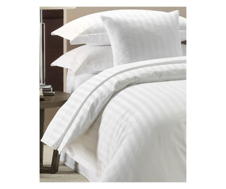 Lenjerie de pat pentru o persoana cu husa de perna dreptunghiulara, elegance, damasc, dunga 1 cm 130 g/mp, alb, bumbac 100% Sofi