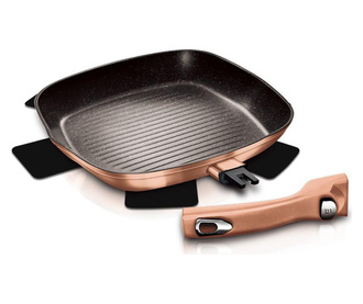 Tigaie grill Berlinger Haus, Metallic Line Rose Gold, aluminiu forjat, roz auriu, 28x28 cm