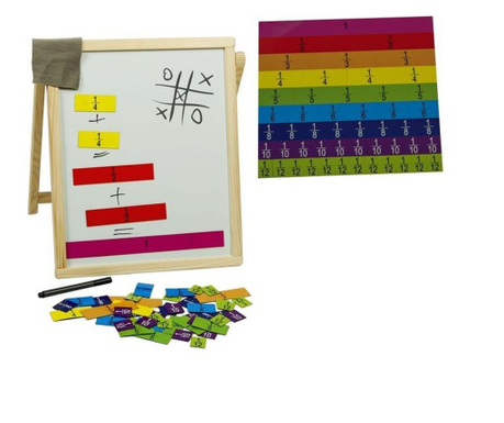 Tabla de scris din lemn cu fractii matematice, pentru copii