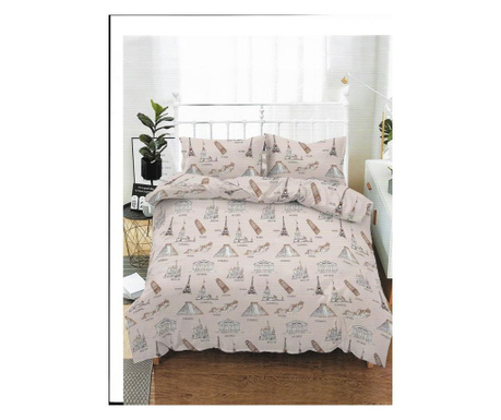 Lenjerie de pat pentru o persoana cu husa de perna dreptunghiulara, paris, bumbac mercerizat, multicolor Sofi 1 x 140/230, 1 x 1