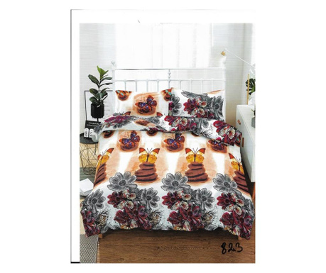 Lenjerie de pat pentru o persoana cu husa de perna dreptunghiulara, unique, bumbac mercerizat, multicolor Sofi 1 x 140/230, 1 x