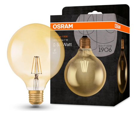 Bec LED Osram, Vintage 1906, sticla, Globe, E27, vintage, 12x12x17 cm