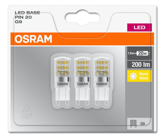 Set 3 becuri LED Osram, plastic, Capsule, G9, transparent, 2x2x5 cm