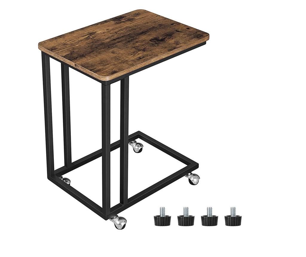 Valora asztal kerekeken, rusztikus barna fekete dohányzóasztal