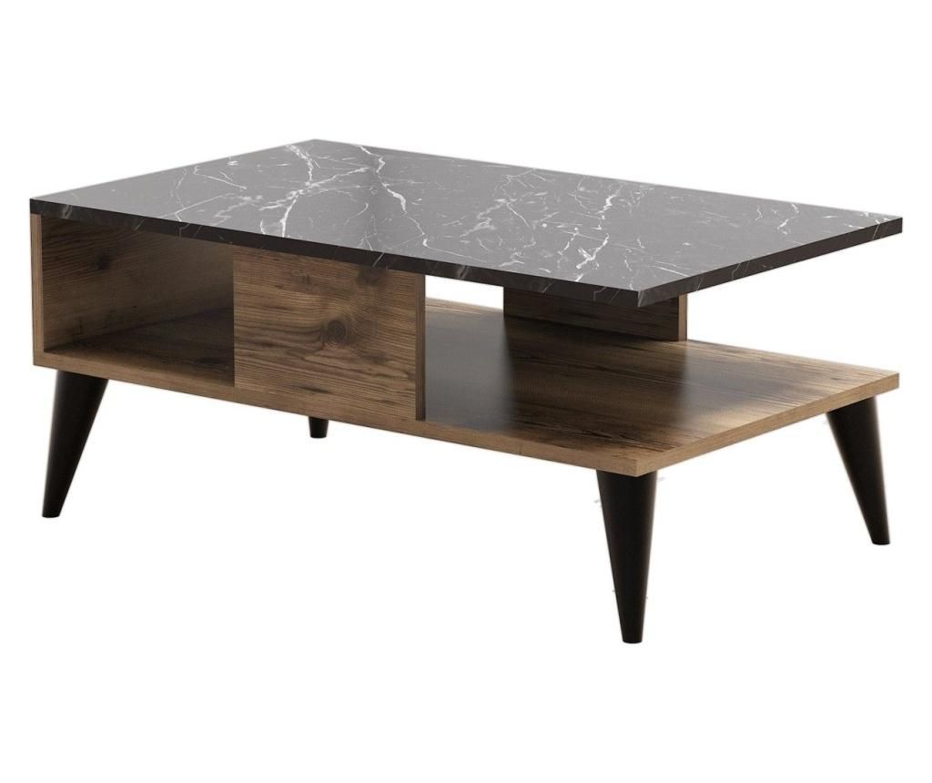 Modern Black Coffee Table with Marble Pattern Top