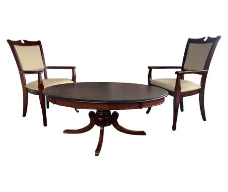 Set masuta de cafea si 2 scaune Lider Furniture, lemn masiv, maro/bej