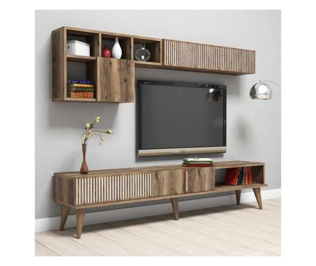 Комплект шкаф за телевизор, стенен рафт и масичка за кафе