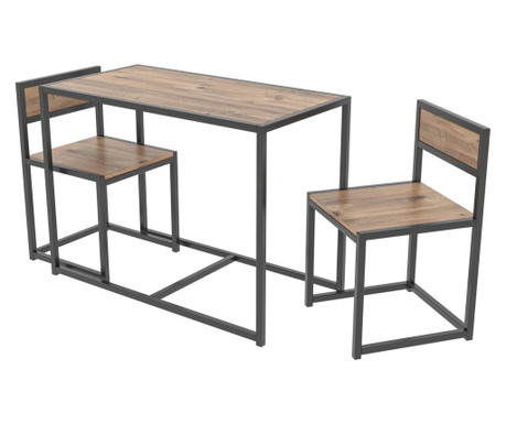 RESIGILAT Set 2 scaune si masa Kalune Design, PAL melaminat, lemn de pin/negru