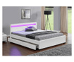 Pat tapitat dormitor 160x200, modern, LED, suport saltea inclus, 4 sertare, piele eco alb, Bortis Impex