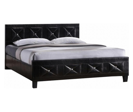 Pat tapitat dormitor, 180x200 cm, piele eco neagra/cristale, somiera inclusa, elegant, Bortis Impex