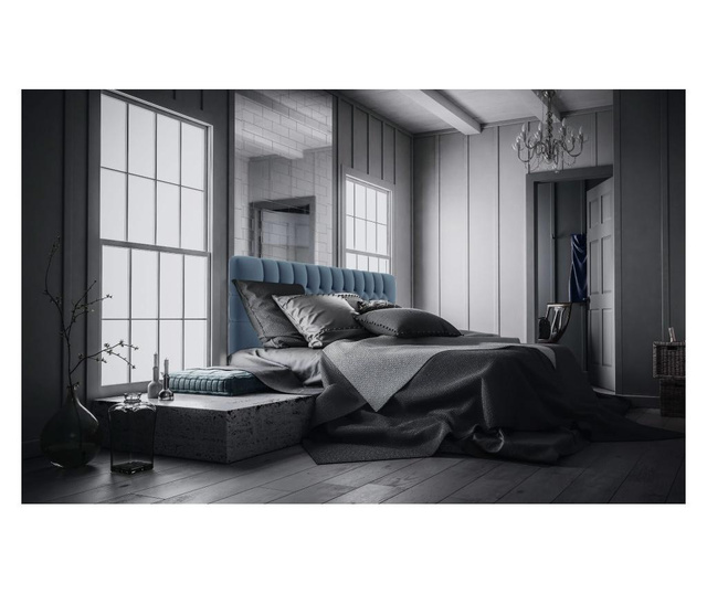 Čalúnená posteľ s úložným priestorom a doplnkovým matracom Moet Blue Grey 160x200 cm