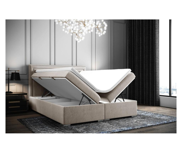 Annecy Beige Boxspring ágy tárolóhellyel és védőmatraccal 160x200 cm