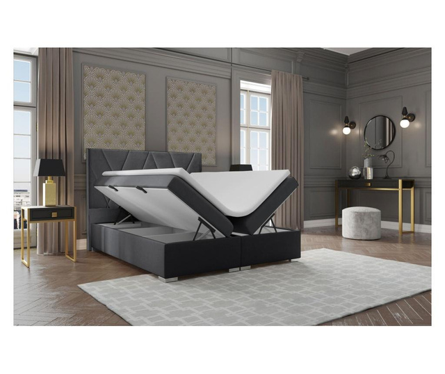 Boxspring postelja s prostorom za shranjevanje Opulance Manhattan Grey 180x200 cm