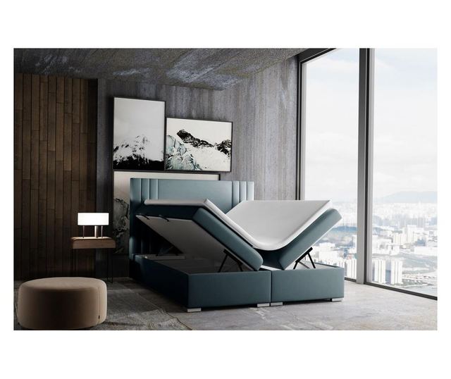 Saint Malo Blue Grey Boxspring ágy tárolóhellyel és védőmatraccal 160x200 cm
