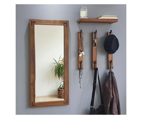 Комплект  от  стенен рафт, огледало и 3 закачалки