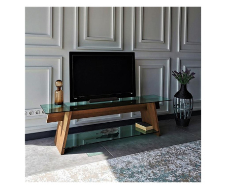 Comoda TV Neostill, lemn masiv, 158x40x45 cm, maro/verde