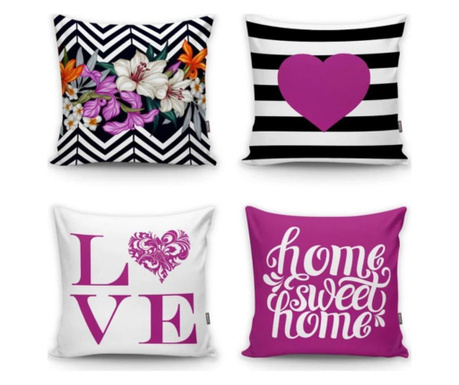 RESIGILAT Set 3 fete de perna Minimalist Cushion Covers Purple Love Home Flower