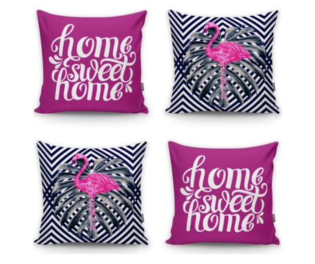 Set 4 fete de perna Minimalist Cushion Covers Purple Home Flamingo Zigzag 45x45 cm