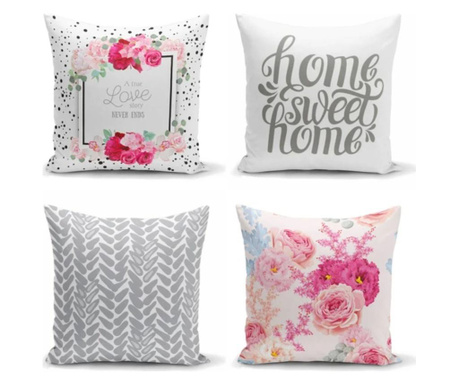 Set 4 jastučnice Minimalist Cushion Covers Flower Home Sweet Home 45x45 cm