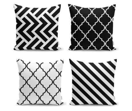 Minimalist Cushion Covers Black White Ogea Zigzag Striped 4 db Párnahuzat 45x45 cm