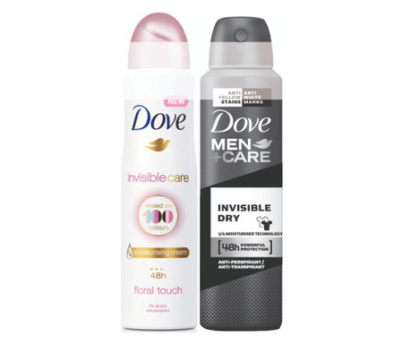 Комплект  2 дамски спрей дезодоранта Dove Invisible Dry&Invisible Care 150 мл