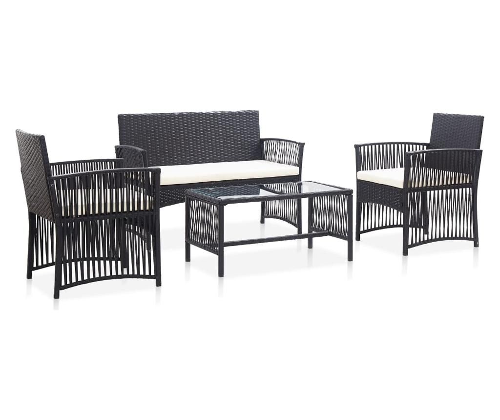 Kertbtor szett prnkkal, 4 rszes, fekete, polirattan