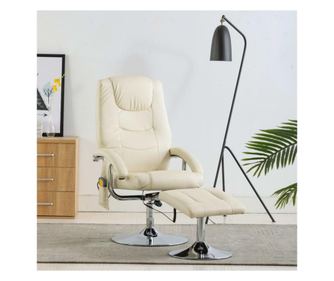 Polohovací masážní křeslo s podnožkou, krémově bílé, ekokůže