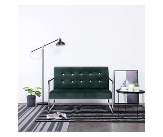 Dvosjed s naslonima za ruke, tamnozelena, krom i baršun