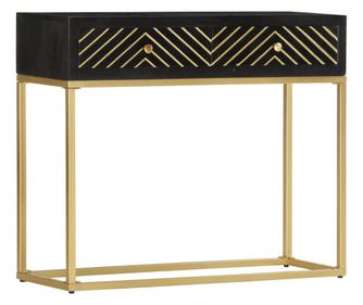 Konferenční stolek, černý a zlatý, 90x30x75 cm, masivní mangovníkové dřevo