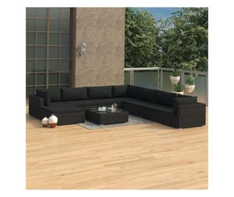 Vrtni namještaj s jastucima, 9 dijelova, crni, poliratan