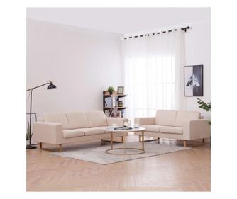 Σετ καναπέ, 2 τεμαχίων, Κρεμ, Υφασμάτινος