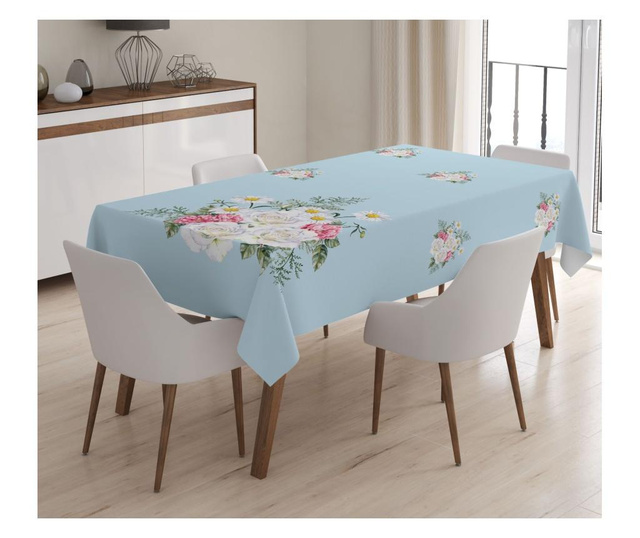 Namizni prt Minimalist Tablecloths Blue White Flowers 120x140 cm