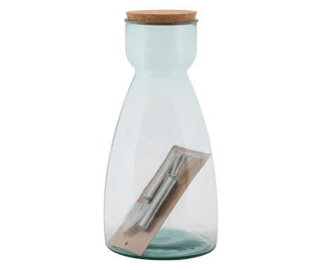 Vaza cu 2 accesorii Mauro Ferretti, sticla reciclata, 22x22x43 cm, transparent