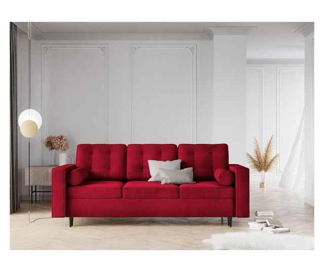 Canapea extensibila 3 locuri Interieurs 86, Palais Velvet Red and Black Chrome, rosu, 225x100x95 cm
