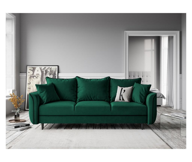 Basso Bottle Green Kihúzható háromszemélyes kanapé