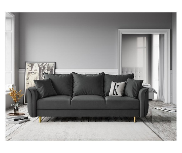 Basso Dark Grey Kihúzható háromszemélyes kanapé