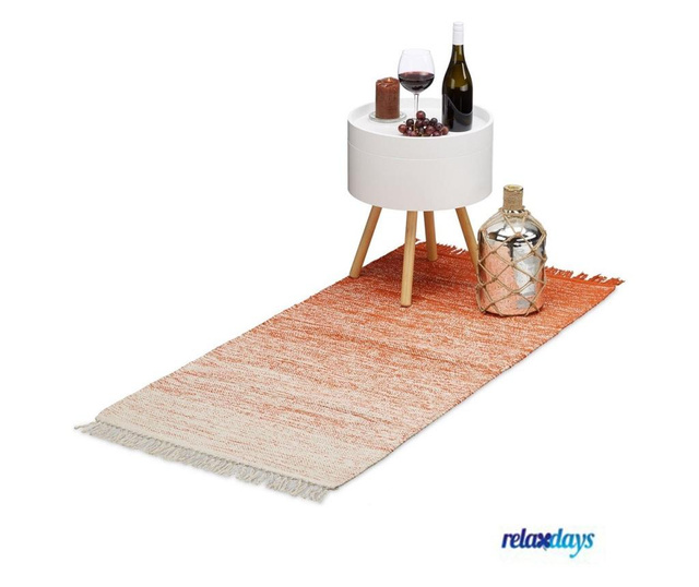 Covor bumbac Relaxdays, lucrat manual, strat anti-alunecare, cu franjuri, grosime 1 cm, crem-portocaliu inchis, 70 x 140 cm