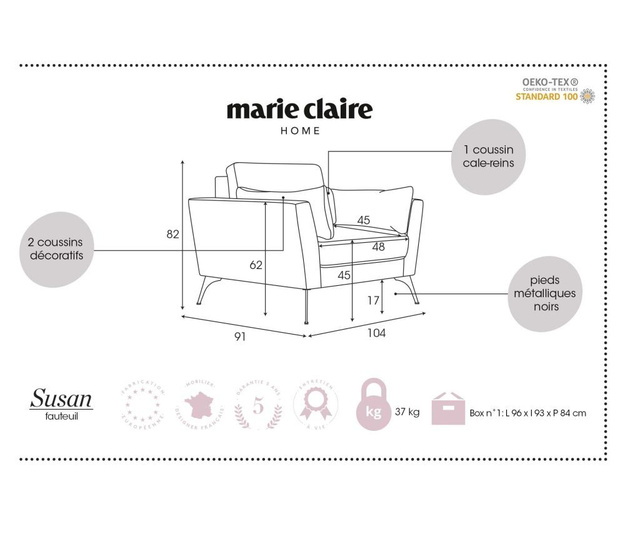 Fotoliu Marie Claire Home, Susan Beige, bej, 104x91x82 cm