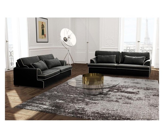 Canapea 4 locuri Rodier Interieurs, Ferrandine contraste Black, Cream, negru/crem, 230x98x88 cm