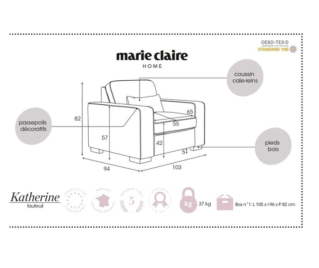 Fotoliu Marie Claire Home, Katherine  Black, Pale Grey, negru/gri pal, 103x94x83 cm
