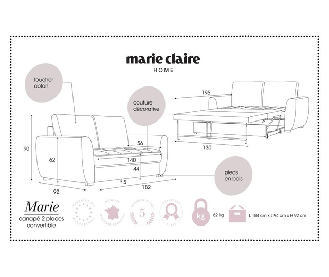 Canapea extensibila cu 2 locuri Marie Claire Home, Marie Turquoise, turcoaz, 182x92x90 cm